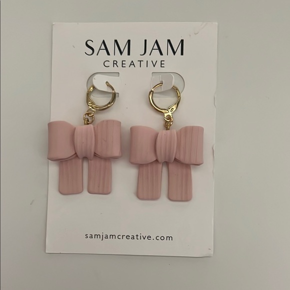 Sam Jam Jewelry - Pink Bow Earrings with Gold Accents